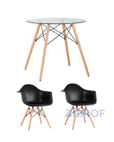 Eames стол стеклянный D80, 2 стула Eames DAW черные в Ярославле