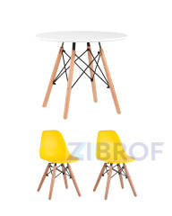 Комплект мебели детский стол Eames белый, 2 желтых стульчика
